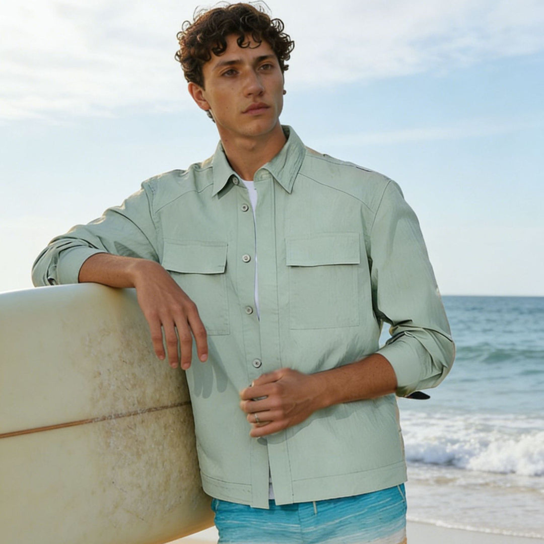 Men's Lightweight Field Overshirt with Patch Chest Pockets and Shirt Collar Mune Fashion