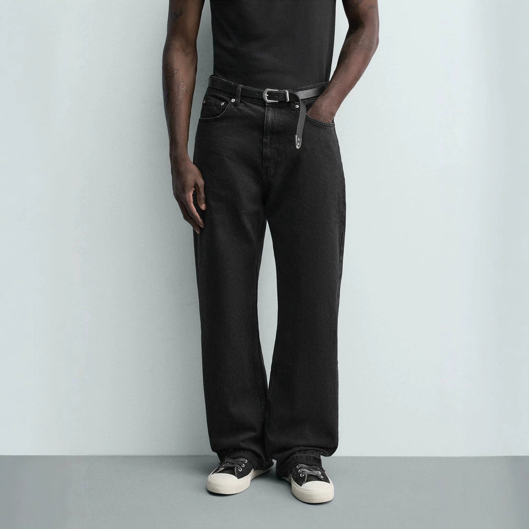 Men's straight-cut jeans with a high rise and vintage-washed effect Mune Fashion