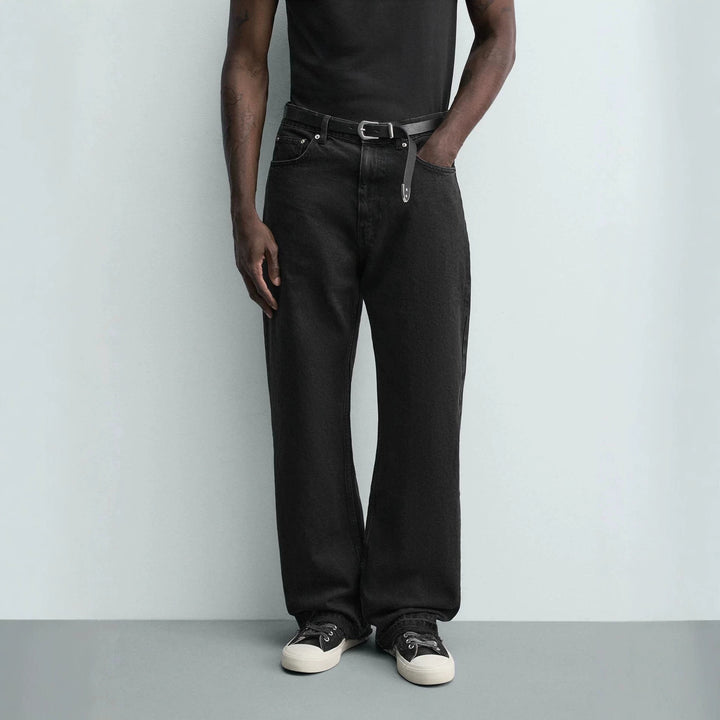 Men's straight-cut jeans with a high rise and vintage-washed effect Mune Fashion