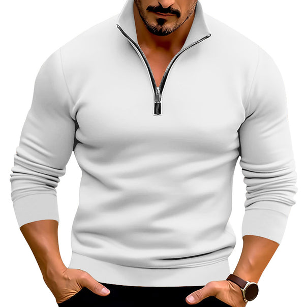 Men's fitted fine knit pullover with short zipper and stand-up collar Mune Fashion