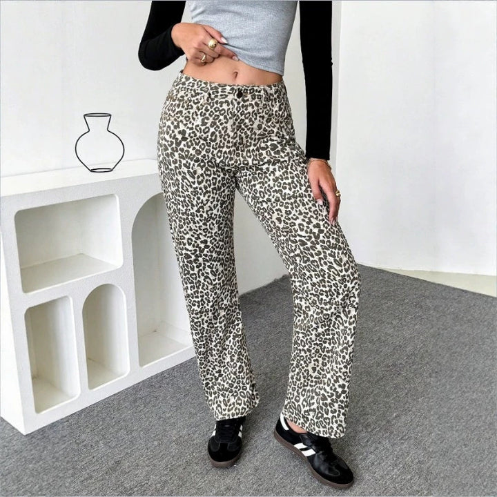 Women High-Waist Leopard-Print Palazzo Pants made of flowing fabric Mune Fashion