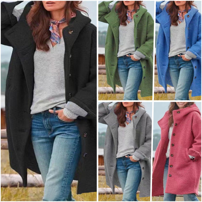 Women's Boucle Hoodie Coat in Oversized Cut with Concealed Button Placket Mune Fashion