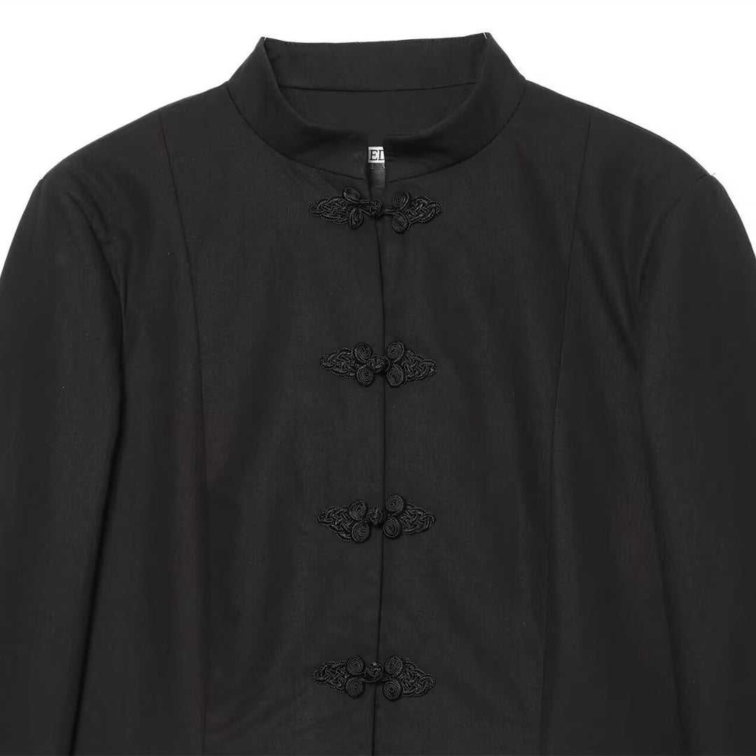 Women's Mandarin Collar Short Blazer with Chinese Knot Closures Mune Fashion