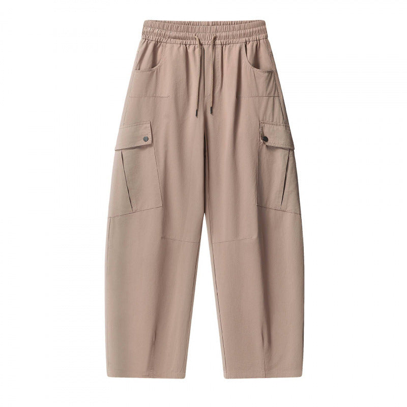 Unisex Loose Cargo Pants with Elastic Waistband, Drawstring and Patch Flap Pockets Mune Fashion