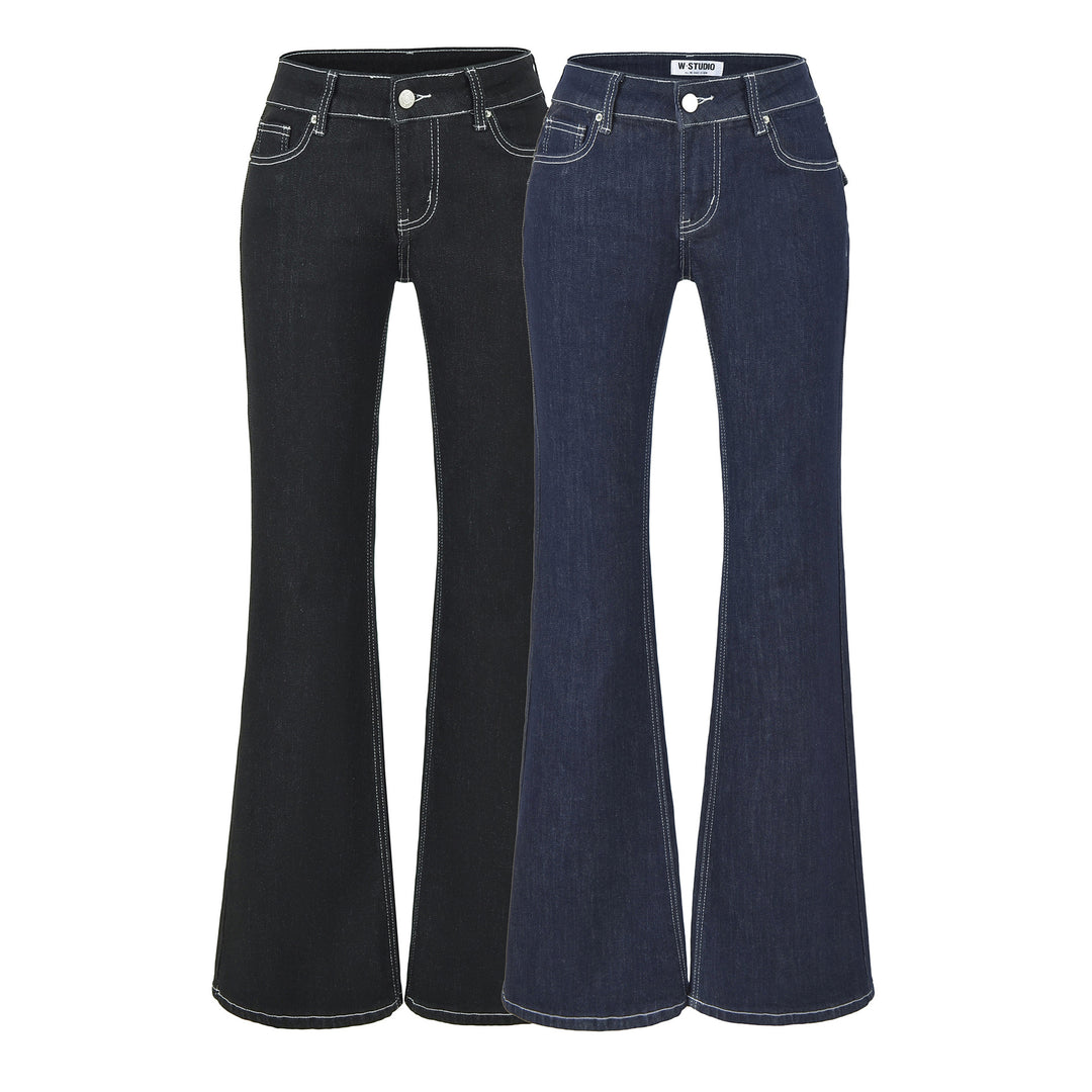 Women Flared Jeans with decorative center seam and contrast stitching Mune Fashion