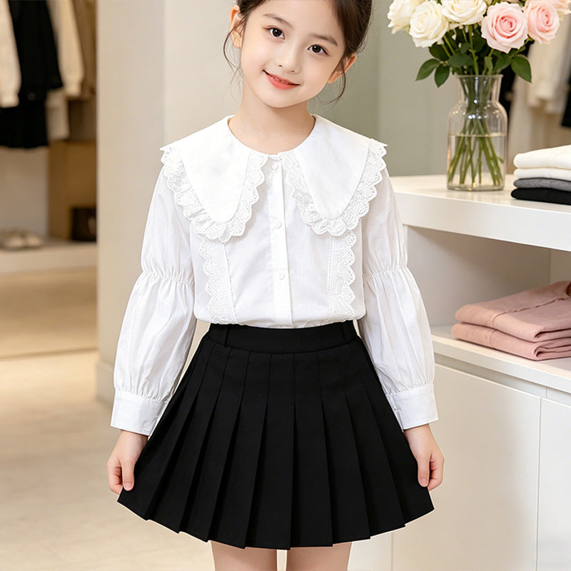 Girls' blouse with large collar and romantic ruffles Mune Fashion