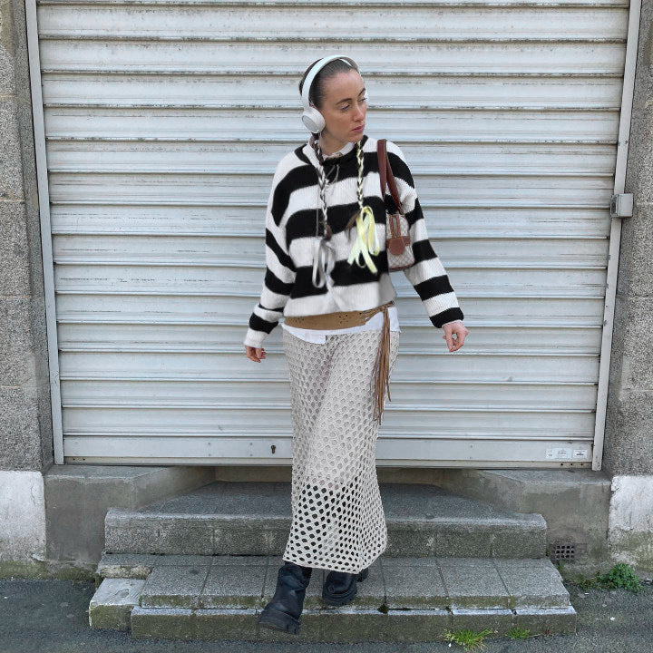 Women's striped round neck sweater made of fine knit with ribbed cuffs and slim fit Mune Fashion