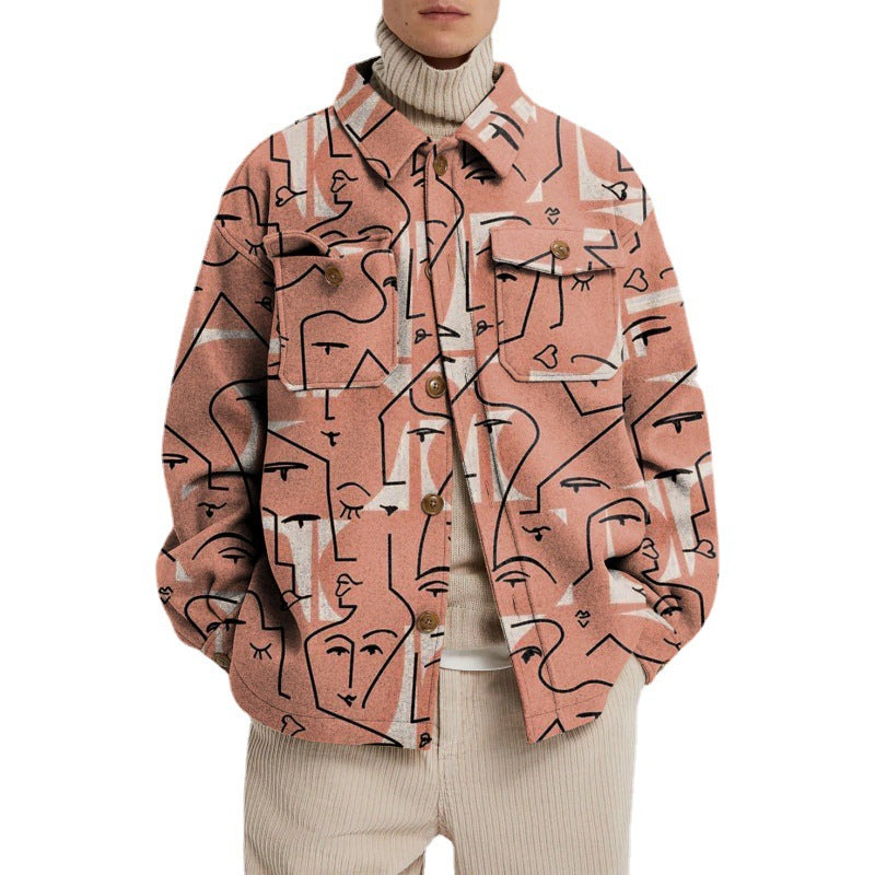 Women’s Oversized Wool-Look Shirt with Asymmetrical Bird Print and Flap Pocket Mune Fashion