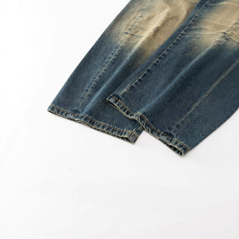 Women's Loose High-Waist Baggy Jeans with Used Wash and Distressed Details Mune Fashion