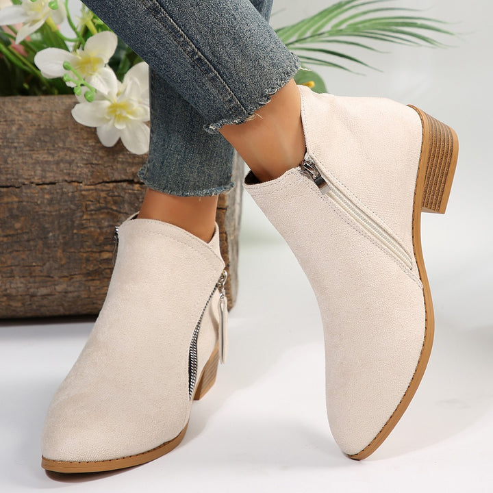 Women's classic ankle-high micro velvet ankle boots with side zipper and low block heel Mune Fashion