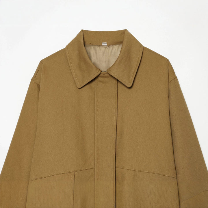 Women's lightweight field jacket made of cotton blend with concealed snap button placket, shirt collar, and elastic hem Mune Fashion