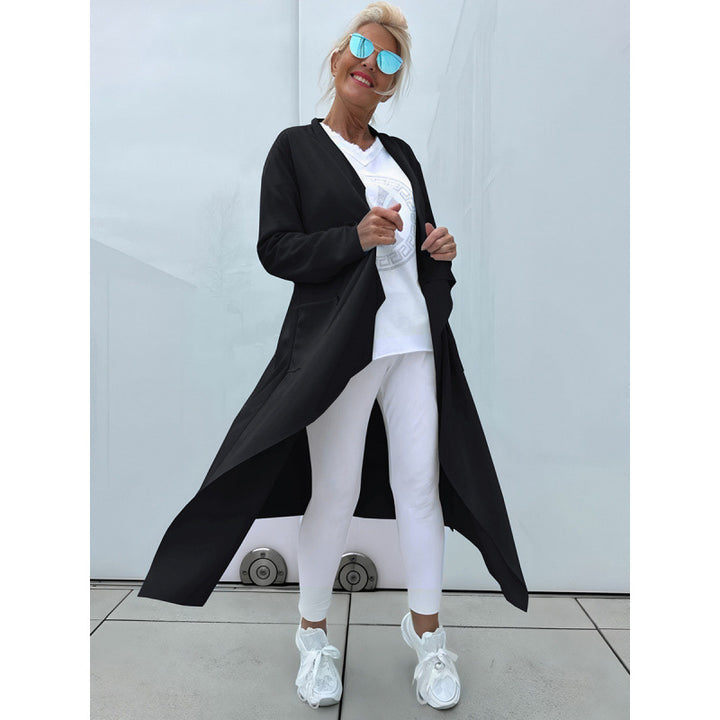 Women's Long Flowing Long Cardigan with Waterfall Hem and Pockets Mune Fashion