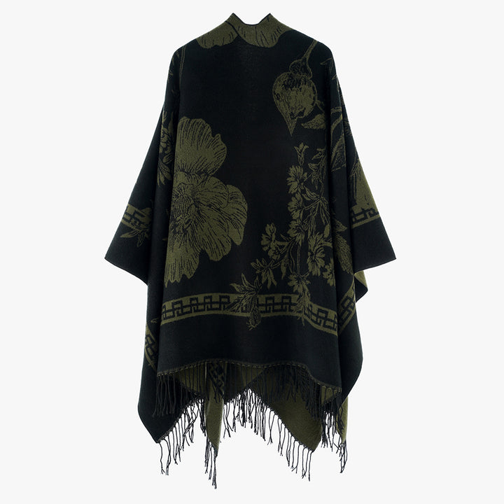 Women's Rectangular Jacquard Throw with Floral Allover Pattern and Fringe Hem Mune Fashion