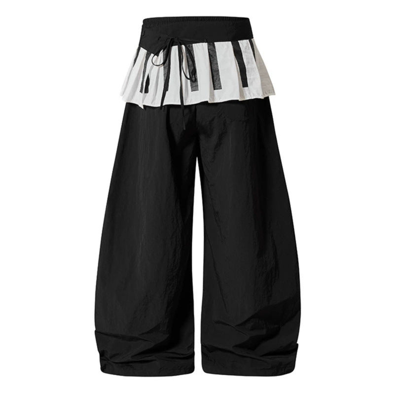 Women's Wide Culotte Pants with Ruffle Waistband, Drawstring and Balloon Leg Mune Fashion