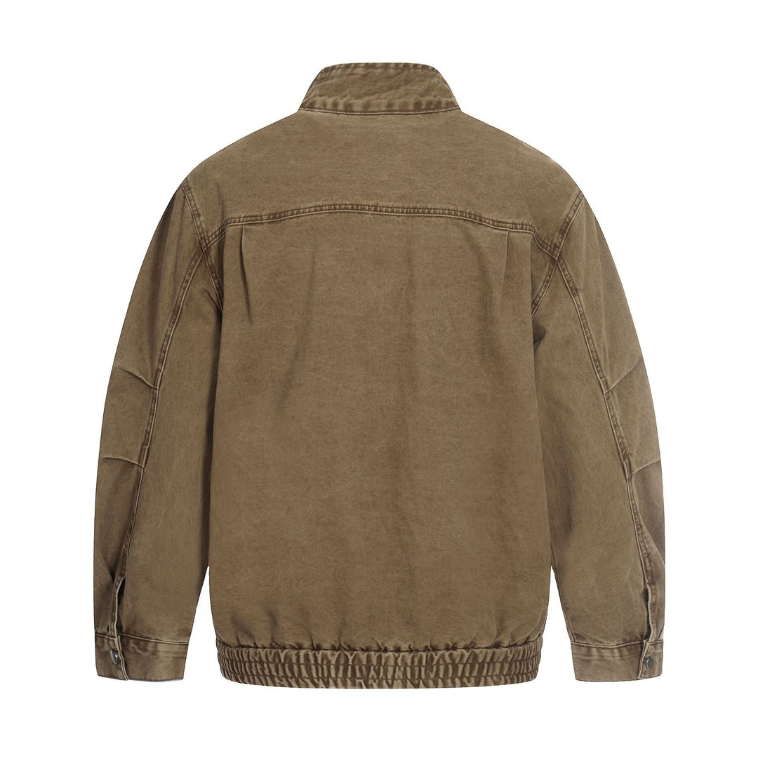 Men's short-cut field bomber in vintage canvas with stand-up collar and large flap pockets