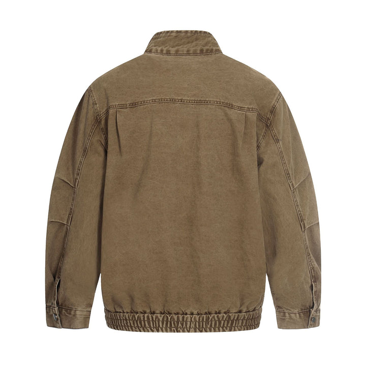 Men's short-cut field bomber in vintage canvas with stand-up collar and large flap pockets