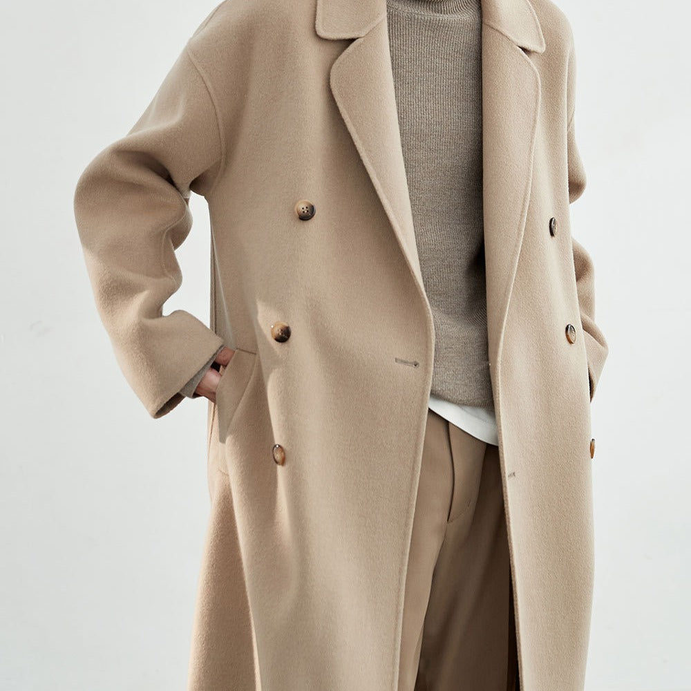 Men's Oversized Wool Coat with Double-breasted and Notch Collar Mune Fashion