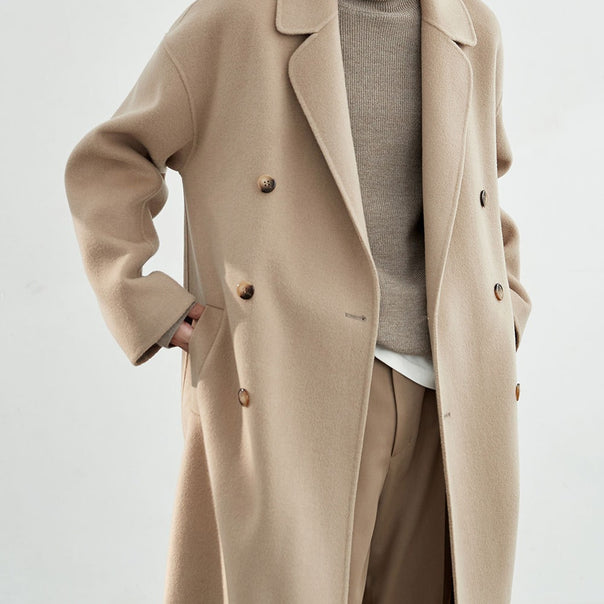 Men's Oversized Wool Coat with Double-breasted and Notch Collar Mune Fashion