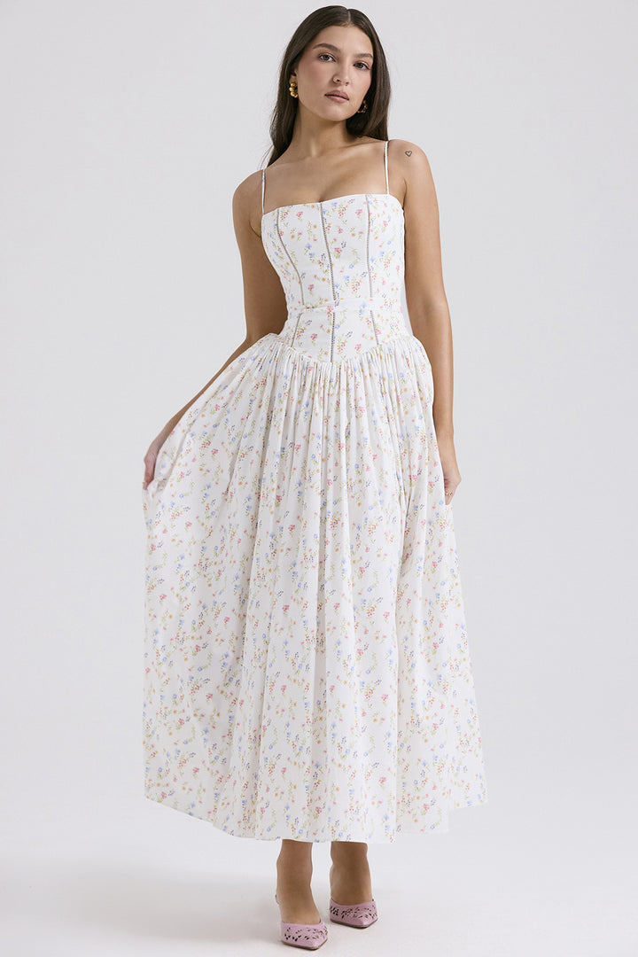 Ladies nan fitted maxi dress with corset top and fine spaghetti straps Mune Fashion