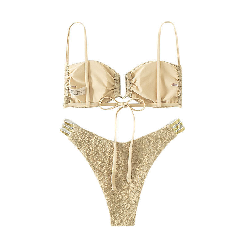 Ladies Luxury Bikini with elegant ruffle design and gold accents Mune Fashion