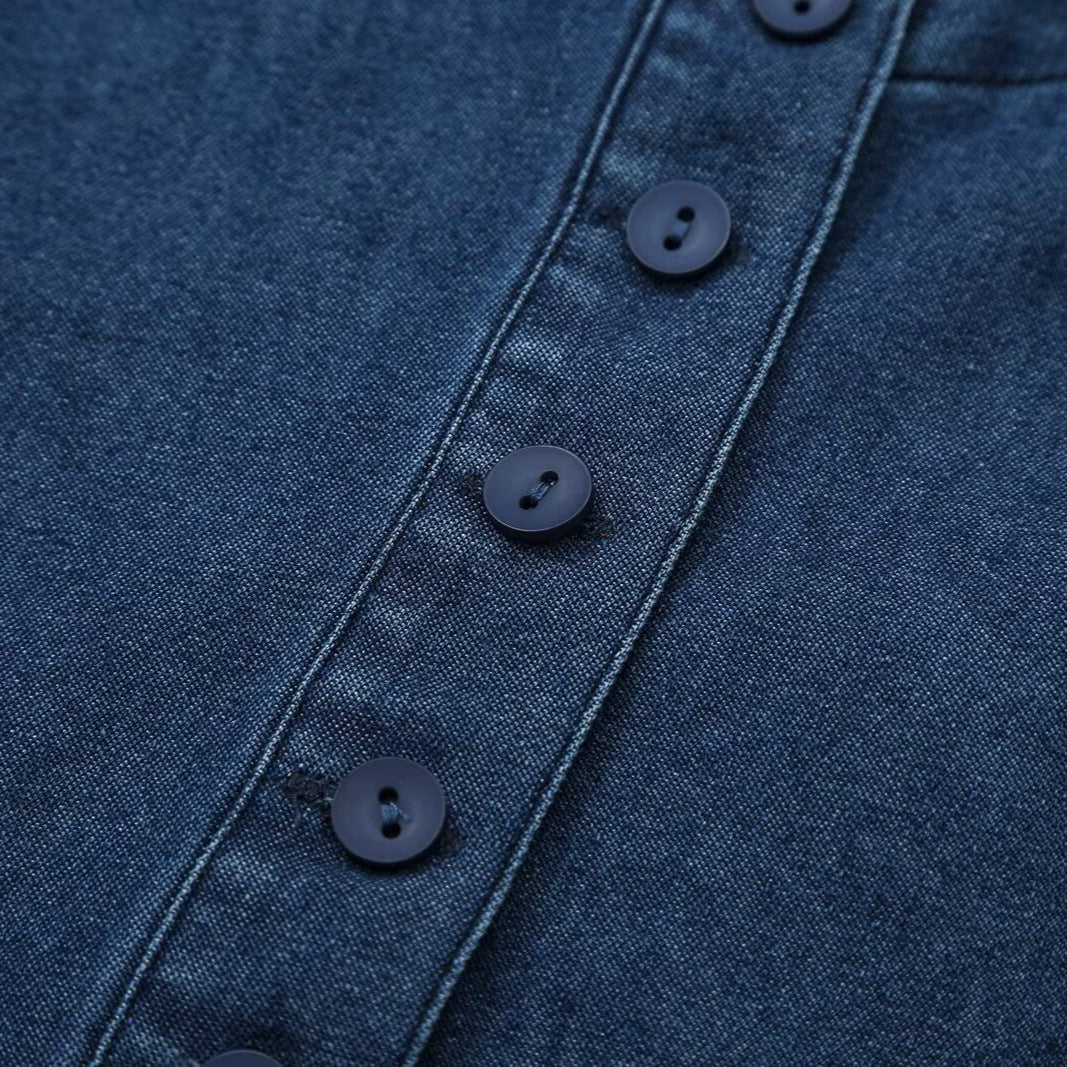 Women's Tailored Jeans Top with Keyhole Cutout and Full Button Placket Mune Fashion