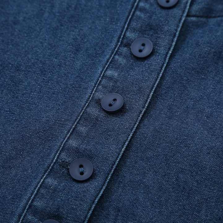Women's Tailored Jeans Top with Keyhole Cutout and Full Button Placket Mune Fashion