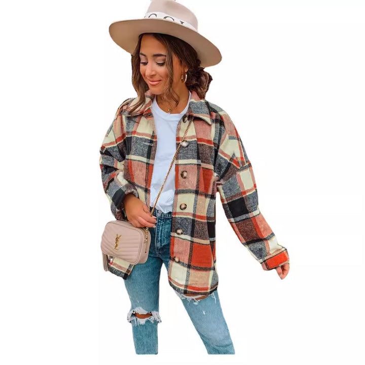 Women's Oversized Checked Flannel Shacket with Chest Pockets and Wooden Buttons Mune Fashion