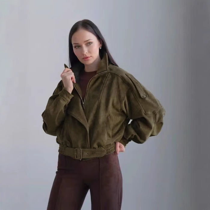 Ladies fashionable and elegant suede jacket