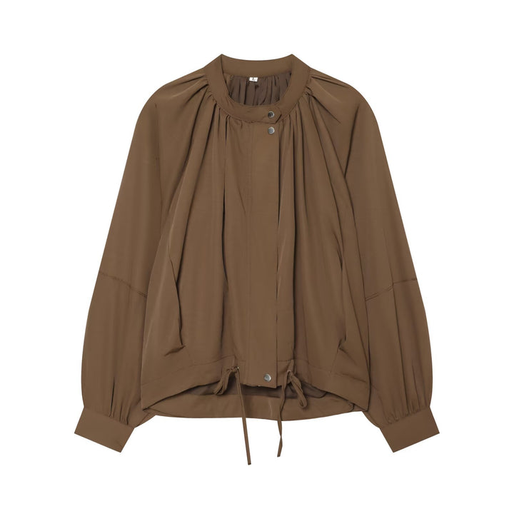 Ladies Light Blouson Jacket with Round Neck, Gathered Yoke and Drawstring Mune Fashion