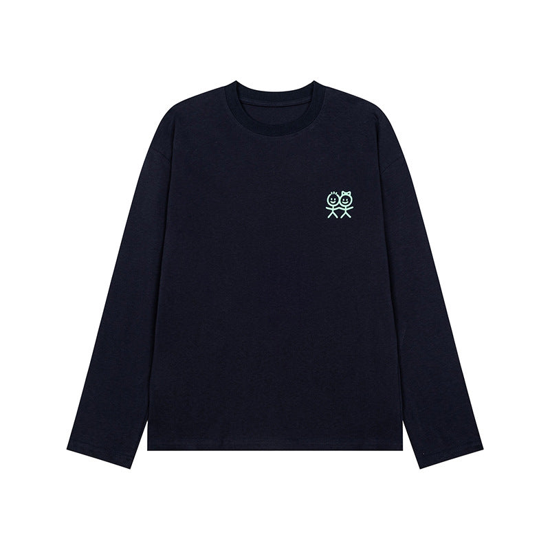 Unisex Long Sleeve Cotton Shirt with Minimalist Friendship Embroidery Mune Fashion