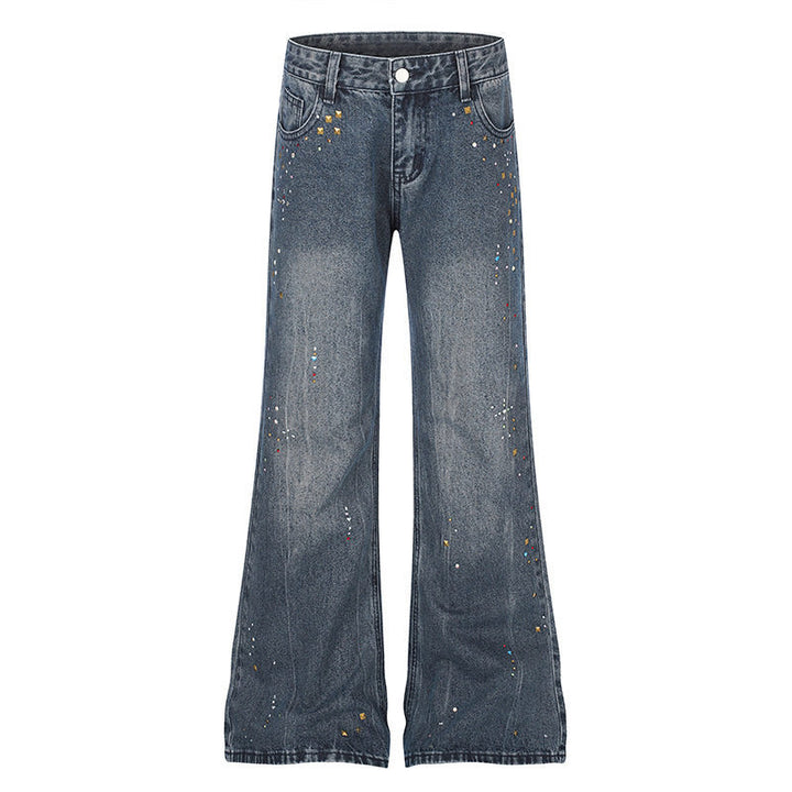 Women High-Waist Flared Jeans with Pearl and Stud Decoration Mune Fashion