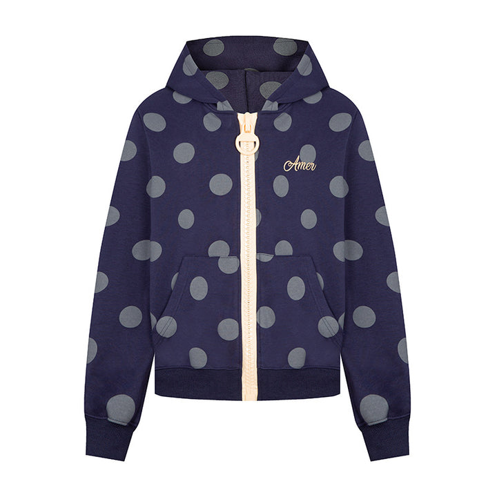 Women's cropped hooded zip jacket with large polka dot pattern and decorative zipper Mune Fashion