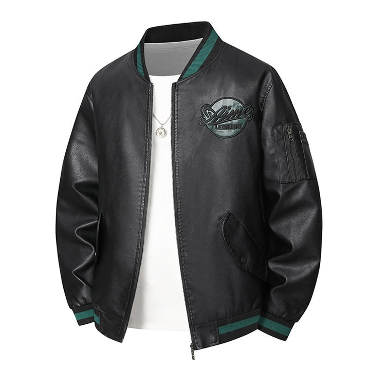 Men's Fashionable Faux Leather Bomber Jacket with Practical Pockets Mune Fashion