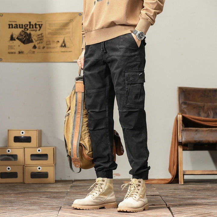 Men's Utility Cargo Jogging Pants with Drawstring, Multifunctional Pockets, and Elastic Cuffs