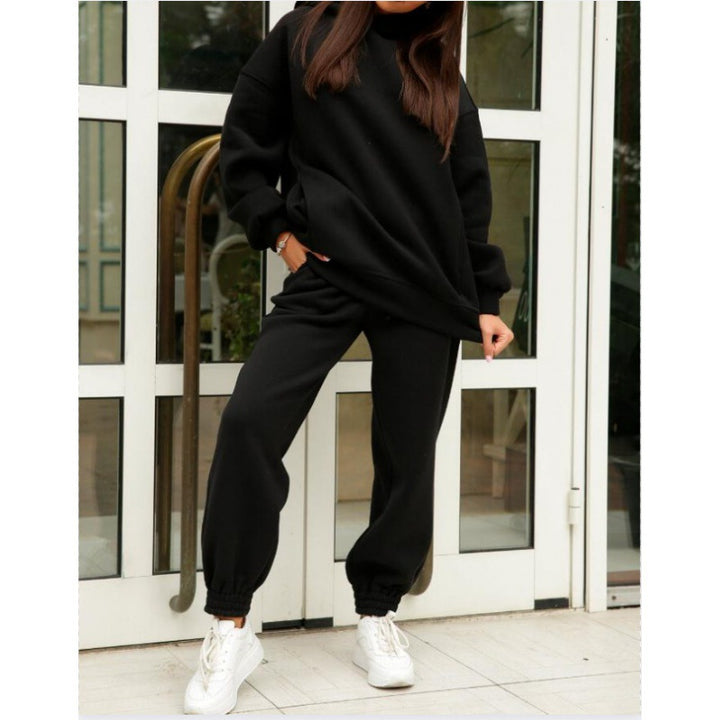Women Oversize Hoodie Sweatshirt and Jogging Pants Set with Fleece Interior and Elastic Cuffs Mune Fashion