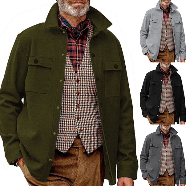 Men's wool blend overshirt jacket with flap pockets, concealed button placket, and shirt collar Mune Fashion