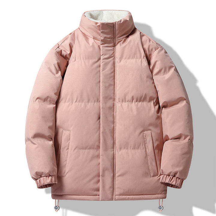 Men's Padded Short Parka with High Stand-up Collar Teddy Lining Elastic Cuffs and Drawstring Mune Fashion