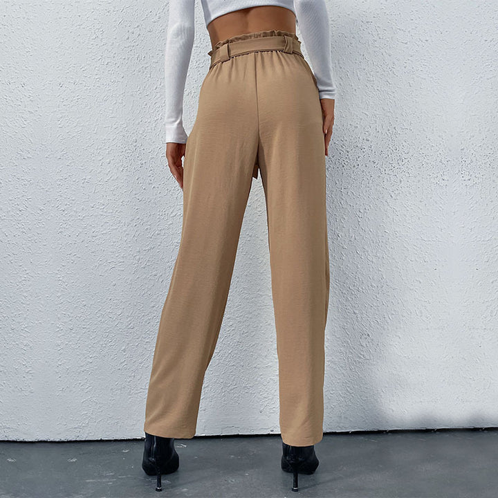 Women High-waisted Pants with Tie Belt Mune Fashion