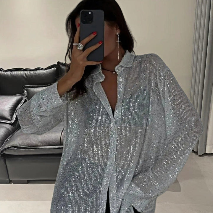 Ladies Glittering Oversized Shirt with Sequins Mune