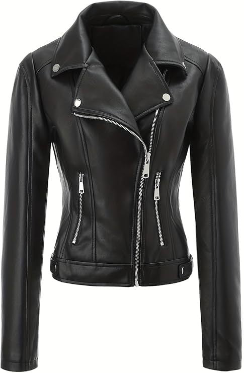 Women Stylish Cropped Leather Jacket Mune Fashion
