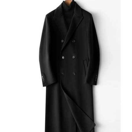 Men's Double-Breasted Wool Coat with Cashmere Blend and Slim Silhouette Mune Fashion