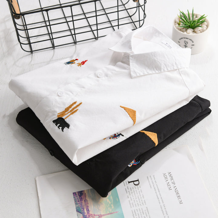 Men's Cotton Kent Collar Shirt with Fine Mini Embroideries in Relaxed Fit Mune Fashion