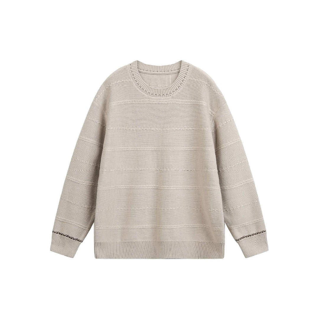 Women's Oversized Knitted Sweater with Textured Stripes and Round Neck Mune Fashion