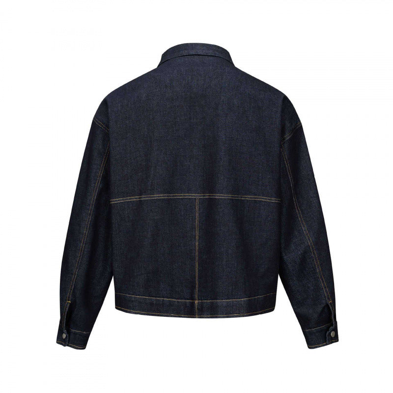 Unisex Short-cut boxy denim zip jacket in worker look with diagonal pockets Mune Fashion