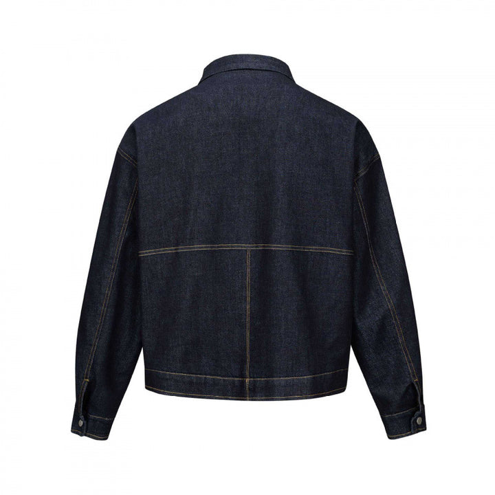 Unisex Short-cut boxy denim zip jacket in worker look with diagonal pockets Mune Fashion