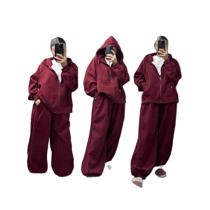 Women's oversized hooded jacket with zipper and wide jogging pants lounge set Mune Fashion