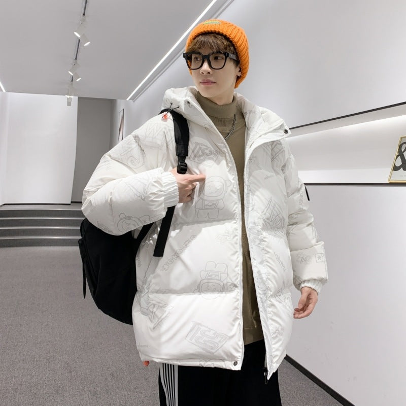 Men's padded oversized quilted jacket with hood and allover print Mune Fashion