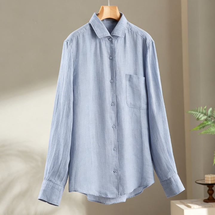 Men's Lightweight Linen Shirt with Chest Pocket, Relaxed Fit and Classic Collar Mune Fashion