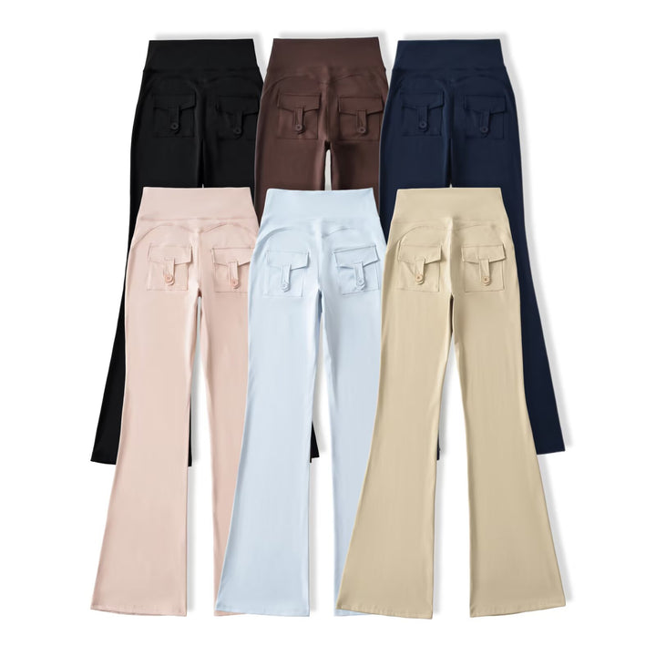 Ladies High-Waisted Flared Yoga Pants with Shaped Waist Mune Fashion