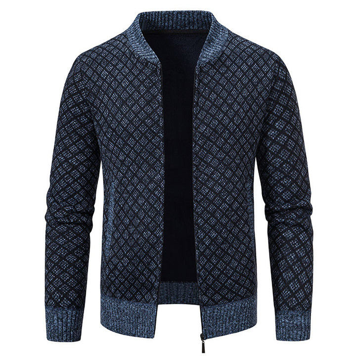 Men Tailored Jacquard Zip Cardigan with Diamond Structure and Pockets Mune Fashion